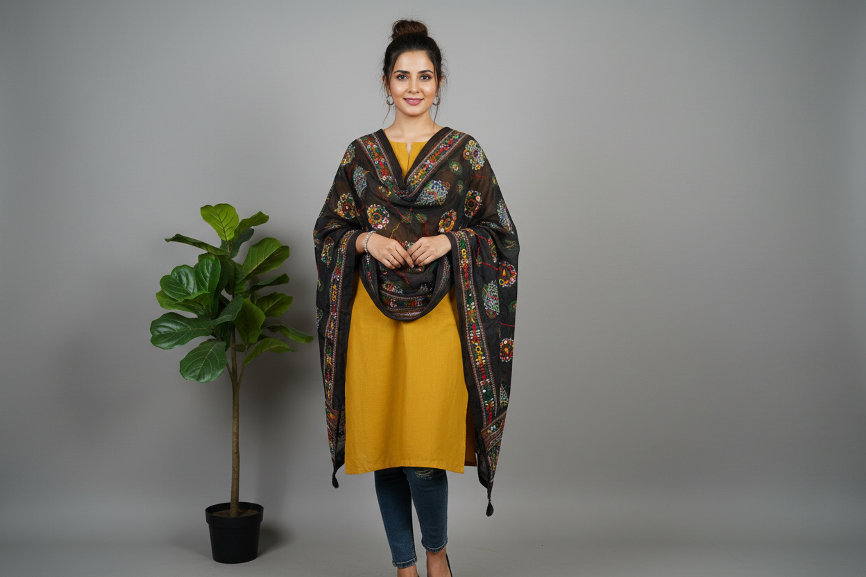 Black Kutchi Dupatta Natural Lifestyle