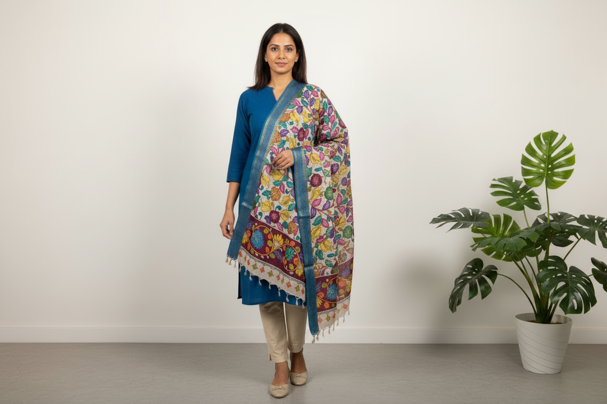 Blue Kalamkari Dupatta Lifestyle