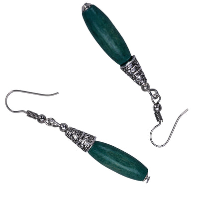 Bohemian Wood And Oxidised Silver Hook Earring - Teal