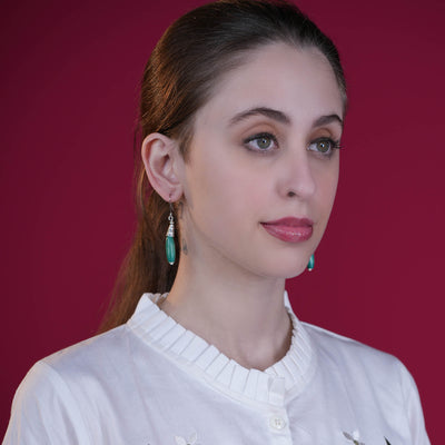 Bohemian Wood And Oxidised Silver Hook Earring - Teal