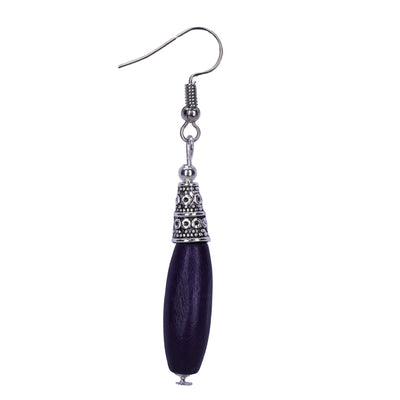 Bohemian Wood And Oxidised Silver Hook Earring - Violet