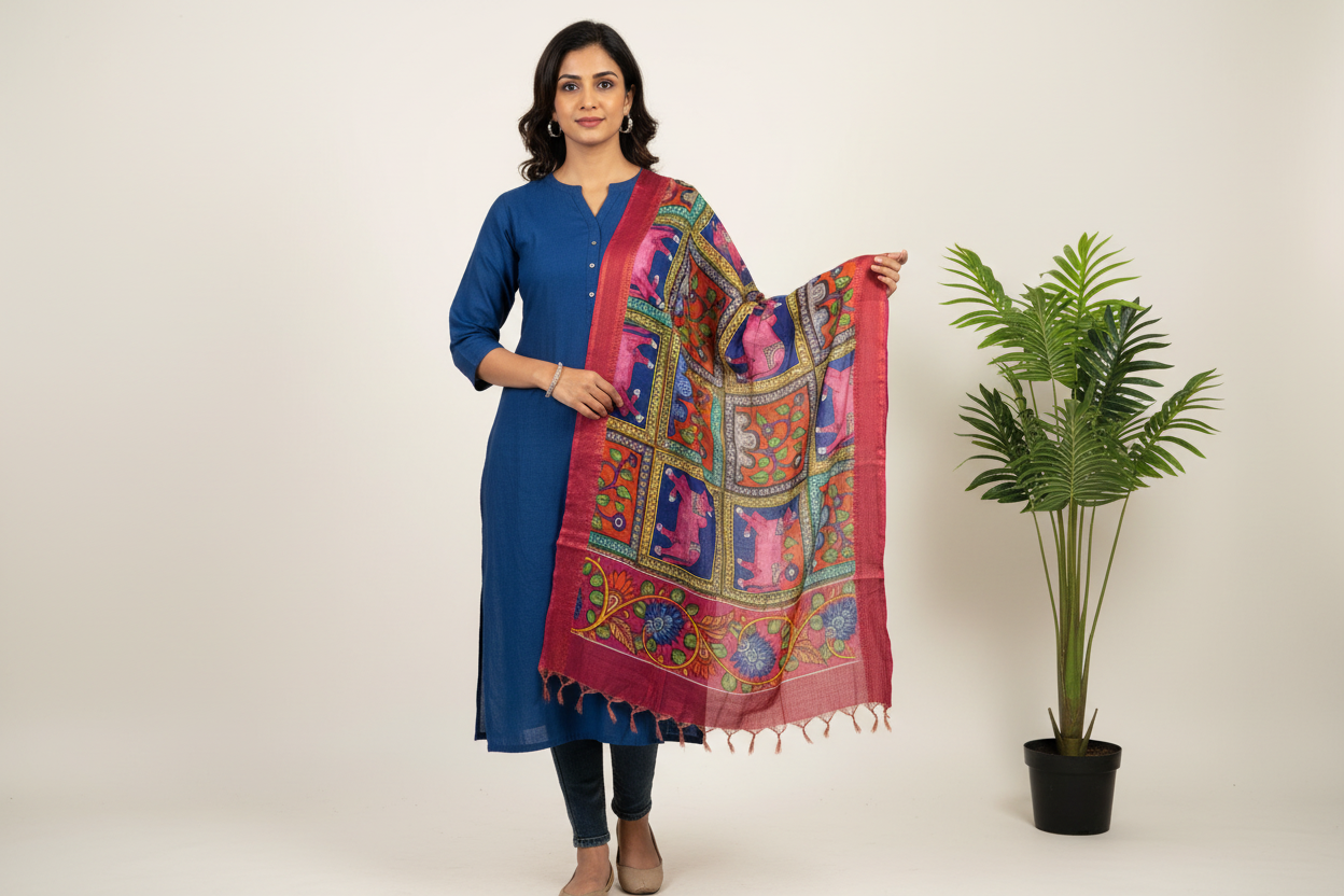 Magenta Kalamkari Dupatta Lifestyle