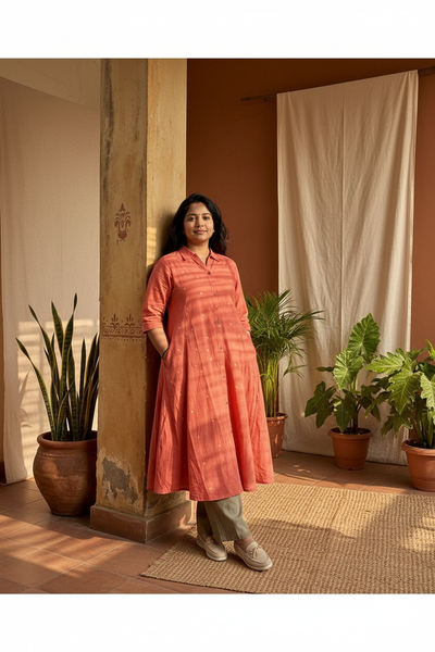 Peach A-Line Collar Kurta - Editorial