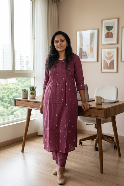 Pintucks Kurta Pant Set Wine - Editorial
