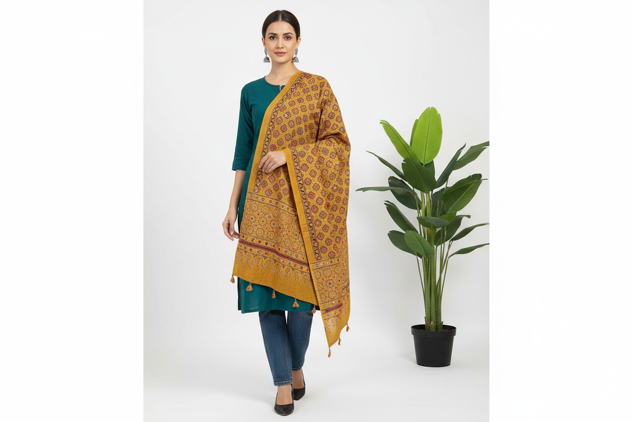Yellow Ajrakh Dupatta Lifestyle